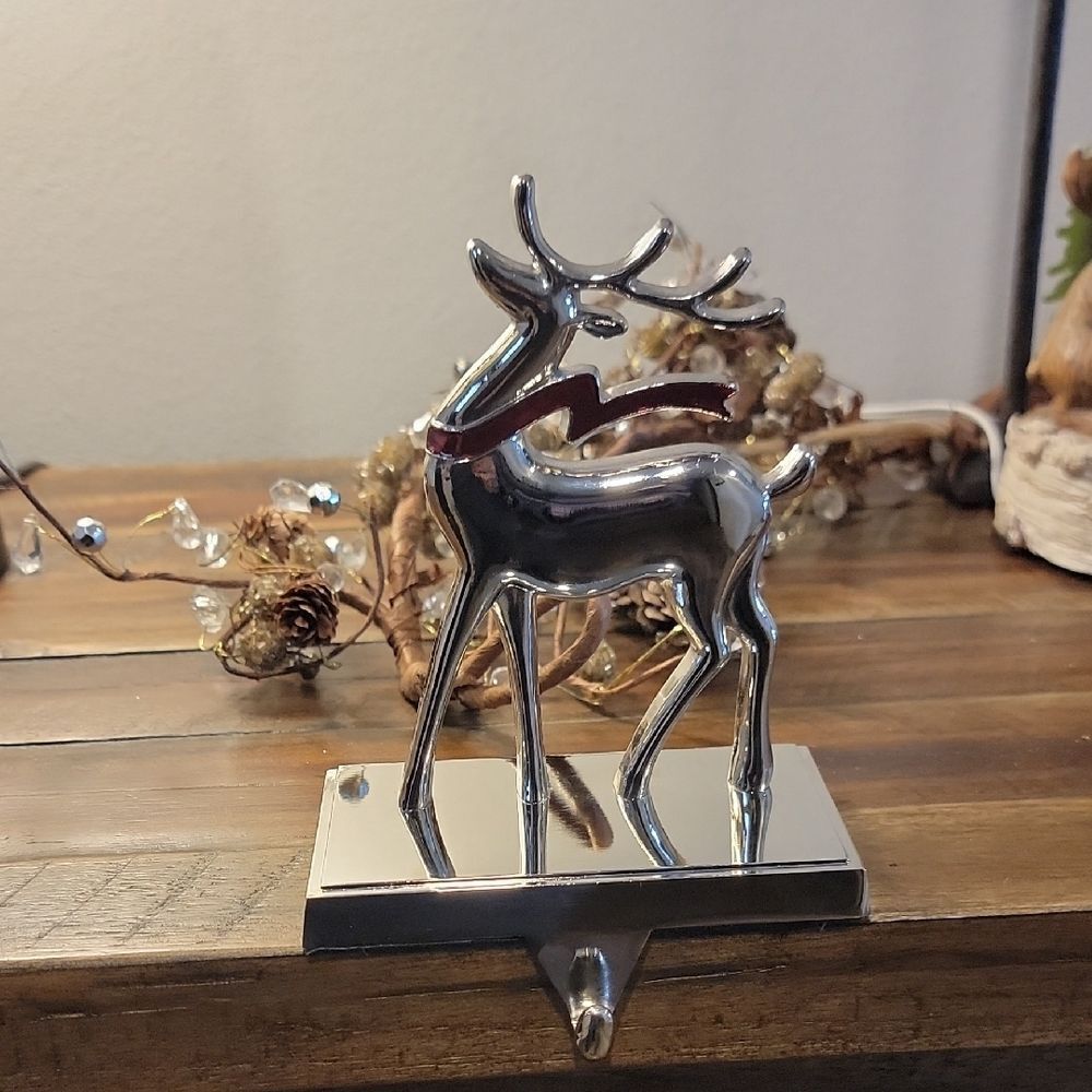 Silver Reindeer Christmas Stocking Holder